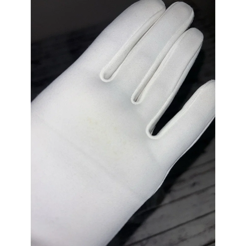 Vintage 1950s White Cotton Gloves Bows Wedding Wrist Length 9